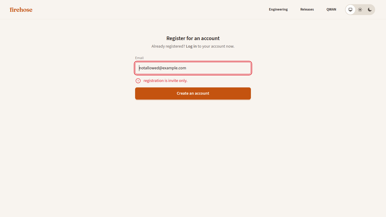 Registration rejected for non-matching email